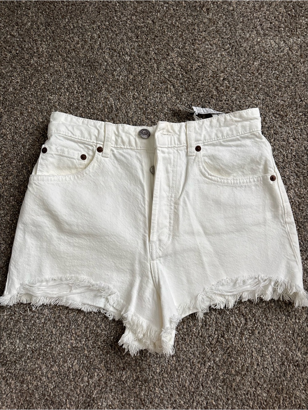 Zara High-Waist White Denim Frayed Hem Women's Shorts
